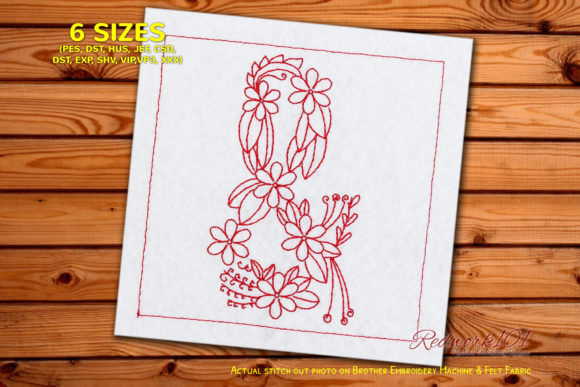 Floral Ampersand Redwork