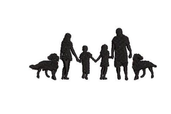 Silhouette Family with Dogs